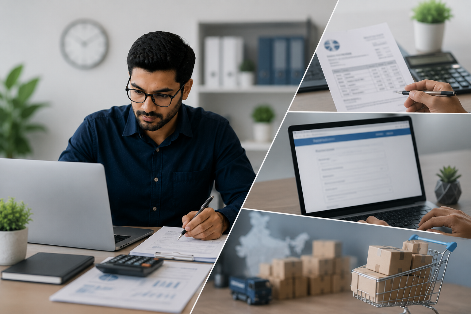 Business owner reviewing GST registration documents in India